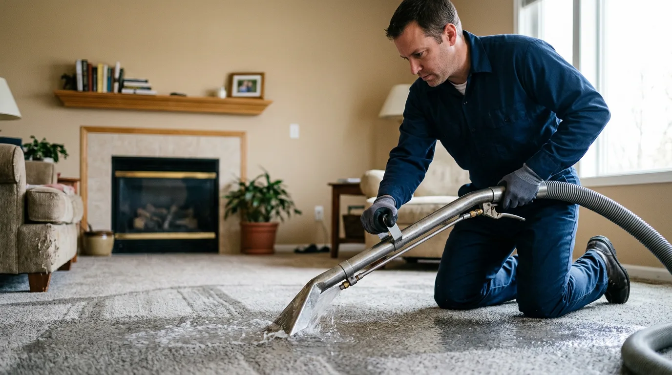 Water damage restoration technician working near Utica, KS